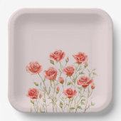 Blush Pink Romantic Red Roses Vrijgezellenfeest Papieren Bordje (Voorkant)
