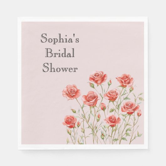 Blush Pink Romantic Red Roses Vrijgezellenfeest Servet (Voorkant)
