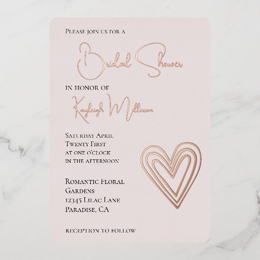 Blush Pink Romantisch Gelaagd Hart Vrijgezellenfee Folie Uitnodiging (Voorkant)