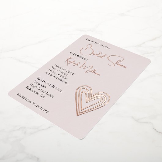 Blush Pink Romantisch Gelaagd Hart Vrijgezellenfee Folie Uitnodiging (Gedraaid)