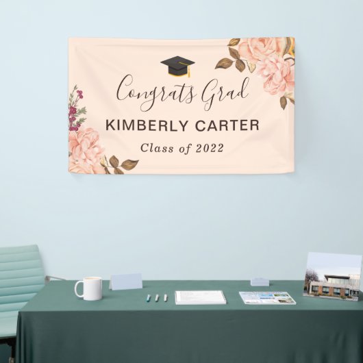 Blush Pink Roos Afstuderen Graduation Party Spandoek (Beurs)