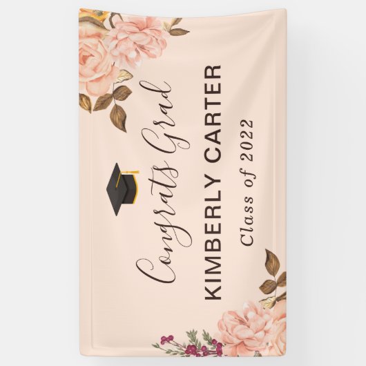 Blush Pink Roos Afstuderen Graduation Party Spandoek (Verticaal)