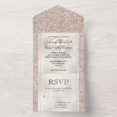 Blush Pink Roos Glitter Hecht All In One Uitnodiging (Binnen)