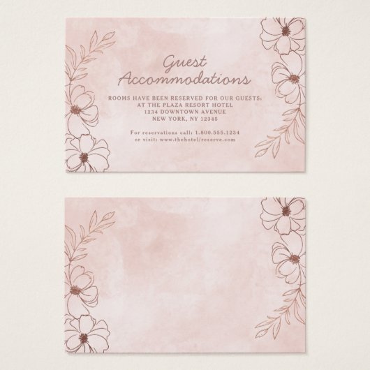 Blush Pink & Roos Gold Accommodaties Invoegen Kaar Visitekaartje (Voorkant /achterkant)