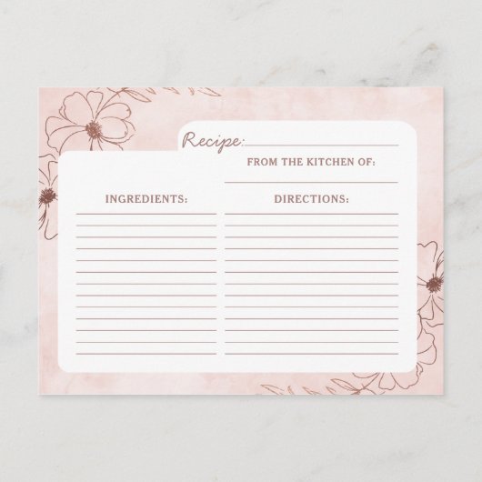 Blush Pink & Roos Gold Bride to Be Recipe Kaart (Achterkant)