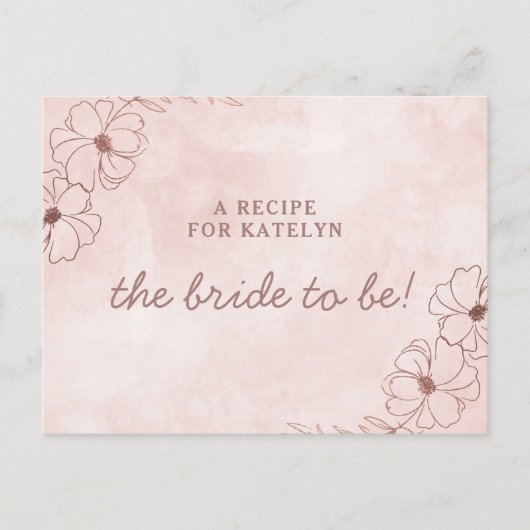 Blush Pink & Roos Gold Bride to Be Recipe Kaart (Voorkant)