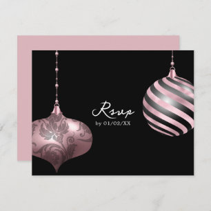 Blush Pink, Roos Gold en Black Christmas Wedding RSVP Kaartje