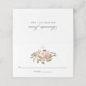 Blush Pink & Roos Gold Floral First Heilige Commun Plaatskaartje (Buitenkant ongevouwen)