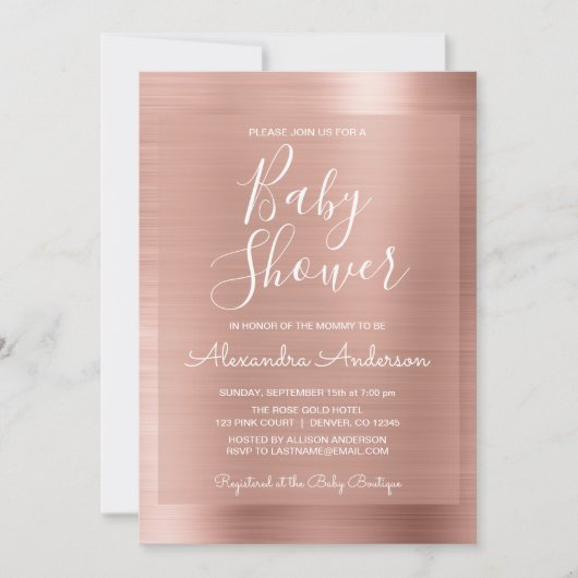 Blush Pink - Roos Gold Foil Baby shower Uitnodigin Kaart (Voorkant)