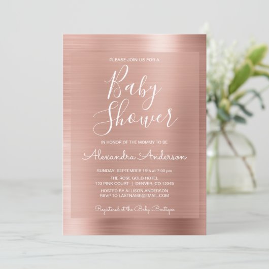 Blush Pink - Roos Gold Foil Baby shower Uitnodigin Kaart (Staand voorkant)