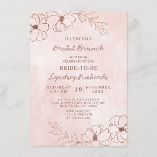 Blush Pink & Roos Gold Foil Bridal Brunch Shower Kaart