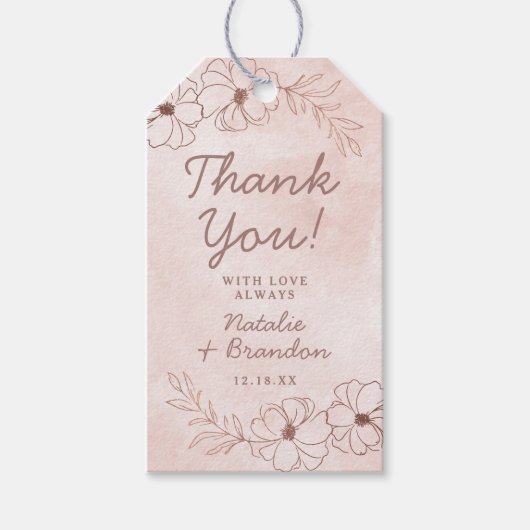 Blush Pink & Roos Gold Foil Bruiloft Dank u Cadeaulabel (Voorkant)