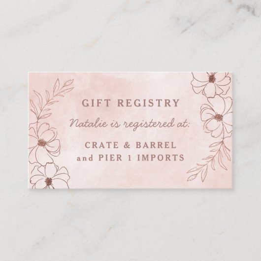 Blush Pink & Roos Gold Foil Shower Gift Registry Informatiekaartje (Voorkant)