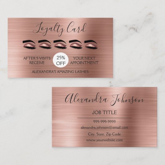 Blush Pink - Roos Gold Foil wimpers loyaliteit Klantenkaartje (Voorkant / Achterkant)