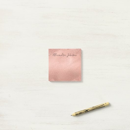Blush Pink - Roos Gold Folie Brush Stroke Post-it® Notes (Op bureau)