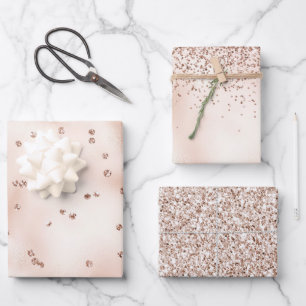 Blush Pink Roos Gold Glitter Stippen     Inpakpapier Vel