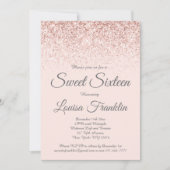 Blush Pink & Roos Gold Glitter Sweet 16 Invitation Kaart (Voorkant)