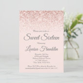 Blush Pink & Roos Gold Glitter Sweet 16 Invitation Kaart (Staand voorkant)