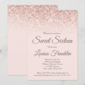 Blush Pink & Roos Gold Glitter Sweet 16 Invitation Kaart (Voorkant / Achterkant)