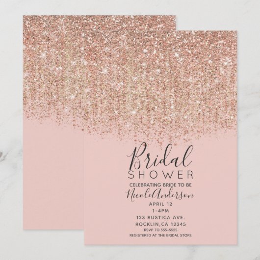 Blush Pink & Roos Gold Glitter Vrijgezellenfeest Kaart (Voorkant / Achterkant)
