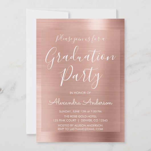 Blush Pink - Roos Gold Modern Graduation Party Kaart (Achterkant)