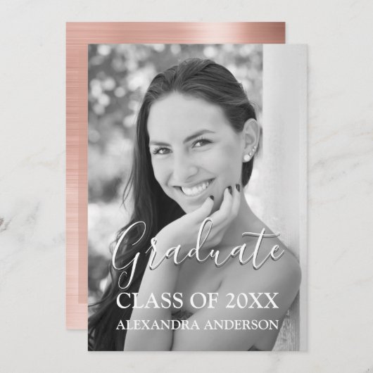 Blush Pink - Roos Gold Modern Graduation Party Kaart (Voorkant / Achterkant)