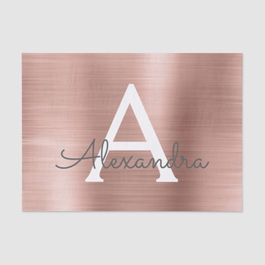 Blush Pink | Roos Gold Modern Metal Monogram Tissuepapier (Voorkant)