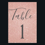 Blush Pink - Roos Gold Sparkle Tafelnummer<br><div class="desc">Blush Pink - Roos Gold Sparkle en Glitter Script Modern en Elegant Table Number. Het tabelnummer kan worden bijgewerkt en gewijzigd op deze stoffige roze girly kaart.</div>