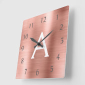 Blush Pink - Roos Goud Metallic Monogram Naam Vierkante Klok (Hoek)