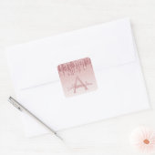 Blush Pink - Roos Gouden Glitter Sparkle Monogram Vierkante Sticker (Envelop)