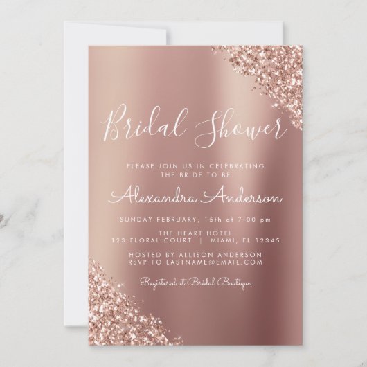 Blush Pink - Roos Gouden Glitter Vrijgezellenfeest Kaart (Voorkant)