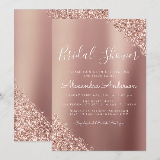 Blush Pink - Roos Gouden Glitter Vrijgezellenfeest Kaart (Voorkant / Achterkant)