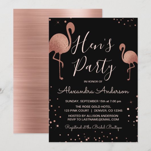 Blush Pink - Roos Goudfolie Flamingo Hen's Party Kaart (Voorkant / Achterkant)