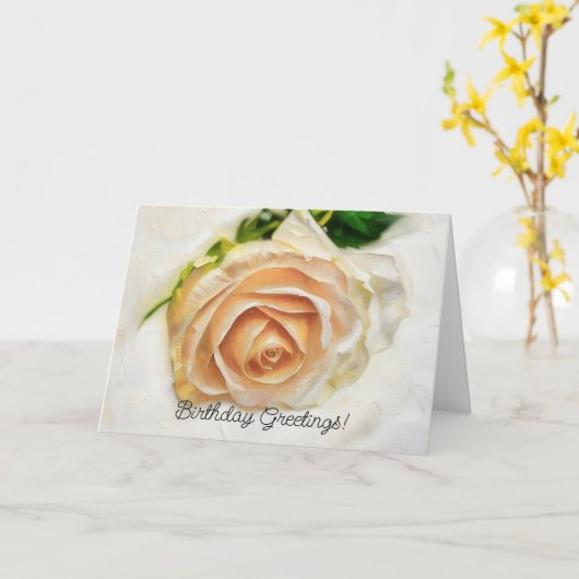 Blush Pink Rose Artsy Flower Verjaardag Kaart (Gele Bloem)