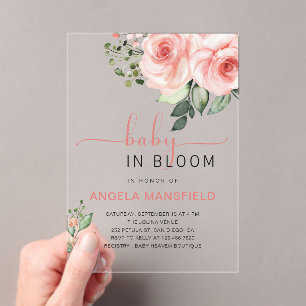 Blush Pink Rose Baby in Bloom Shower Acryl Uitnodigingen