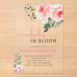 Blush Pink Rose Baby in Bloom Shower Acryl Uitnodigingen
