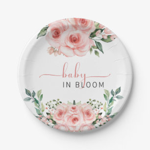 Blush Pink Rose Baby in Bloom Shower Luier Raffle Papieren Bordje