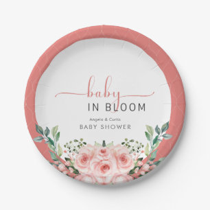 Blush Pink Rose Baby in Bloom Shower Luier Raffle Papieren Bordje