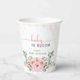 Blush Pink Rose Baby in Bloom Shower Papieren Bekers