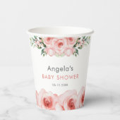 Blush Pink Rose Baby in Bloom Shower Papieren Bekers (Achterkant)