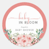 Blush Pink Rose Baby in Bloom Shower Ronde Sticker (Voorkant)