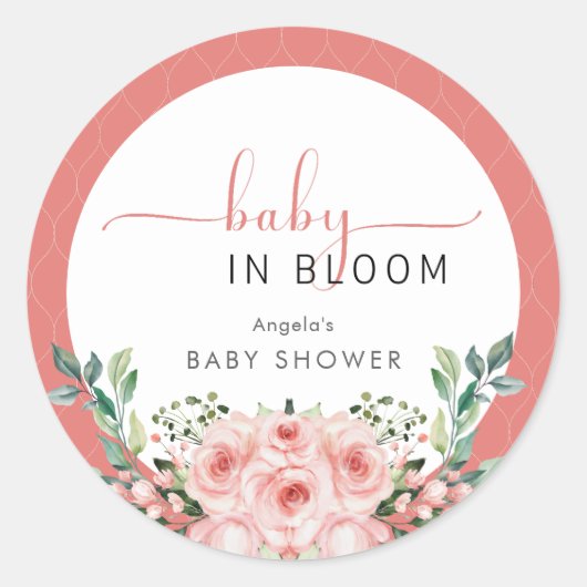 Blush Pink Rose Baby in Bloom Shower Ronde Sticker (Voorkant)