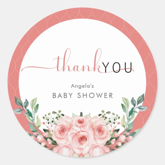 Blush Pink Rose Baby in Bloom Shower Ronde Sticker (Voorkant)