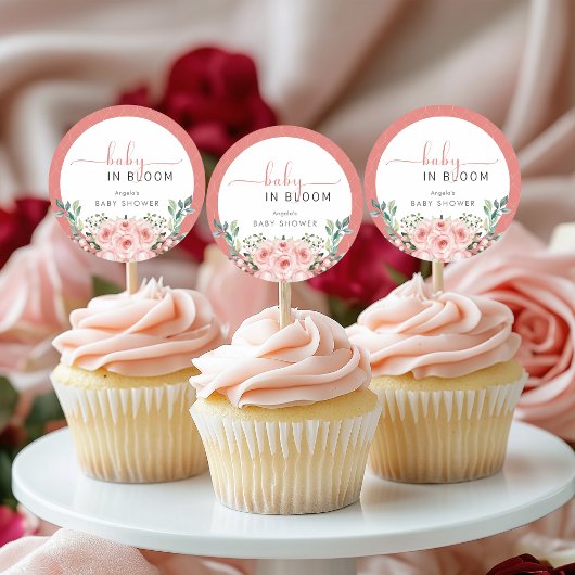 Blush Pink Rose Baby in Bloom Shower Ronde Sticker