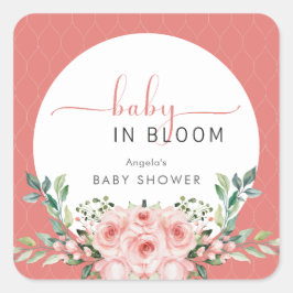 Blush Pink Rose Baby in Bloom Shower Vierkante Sticker