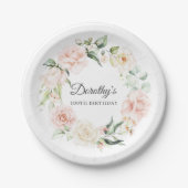 Blush Pink Rose Bloemen 100e Verjaardag Papieren Bordje (Voorkant)