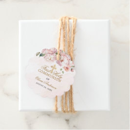Blush Pink Rose Bloemen Eerste Heilige Communie Bedankjes Labels