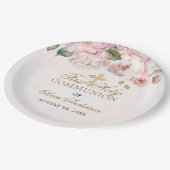 Blush Pink Rose Bloemen Eerste Heilige Communie Papieren Bordje (Gekanteld)