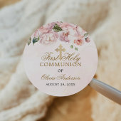 Blush Pink Rose Bloemen Eerste Heilige Communie Ronde Sticker
