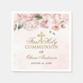 Blush Pink Rose Bloemen Eerste Heilige Communie Servet (Voorkant)
